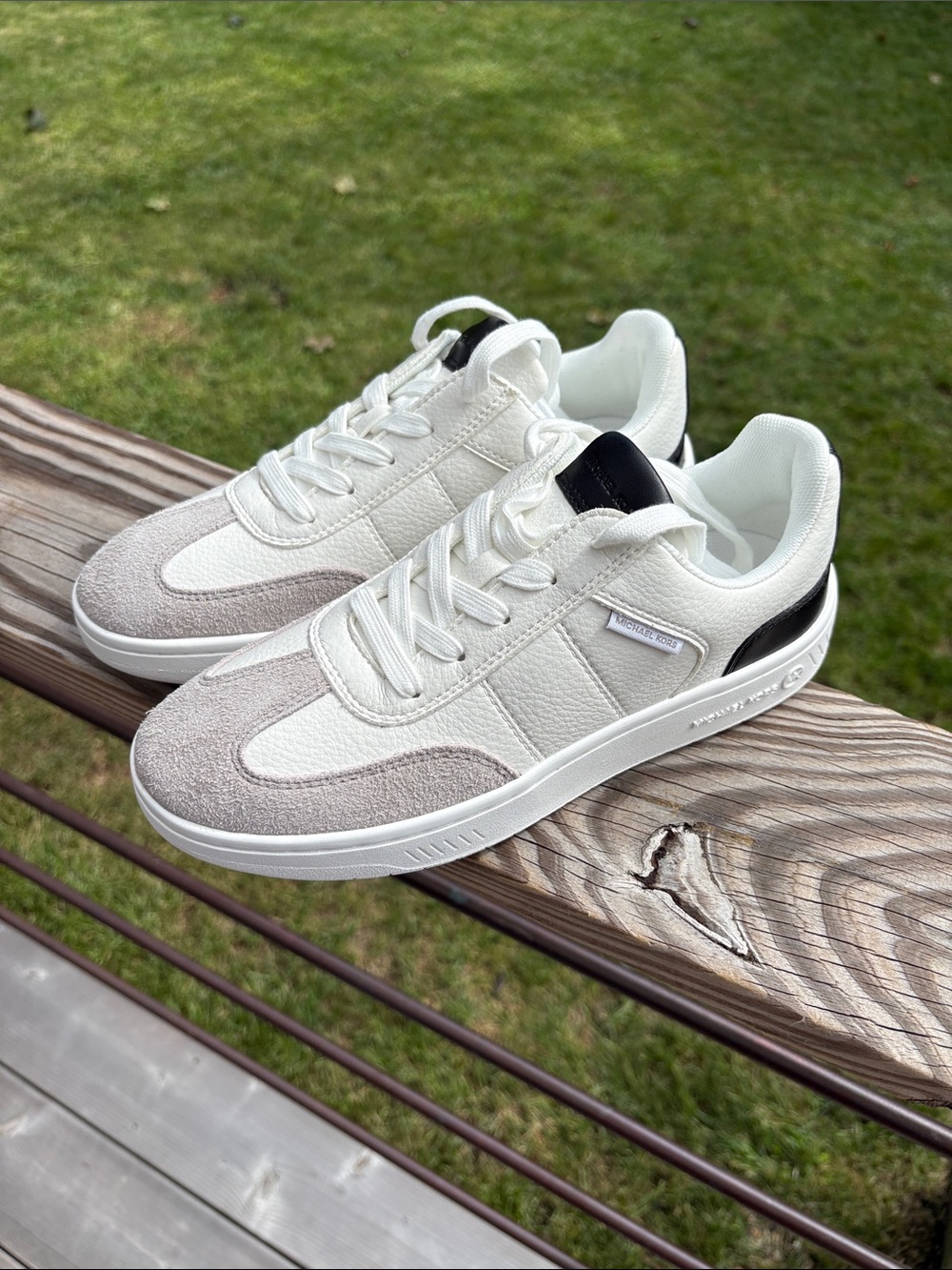 Michael Kors White, Light Gray and Black Low-Top Sneakers